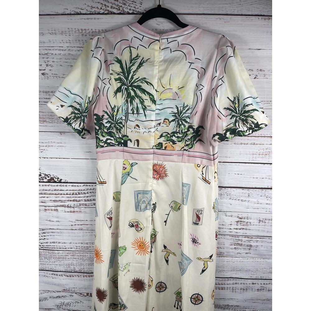 Dress Women's Size Large Multicolor Tropical Print Maxi Short Sleeve Beach Art - Picture 9 of 10